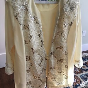 Blouse, jacket, skirt combo outfit